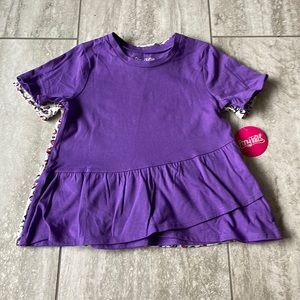 Ponytails round neck,short sleeves,asymmetrical hem,purple &gray(heart)for girls